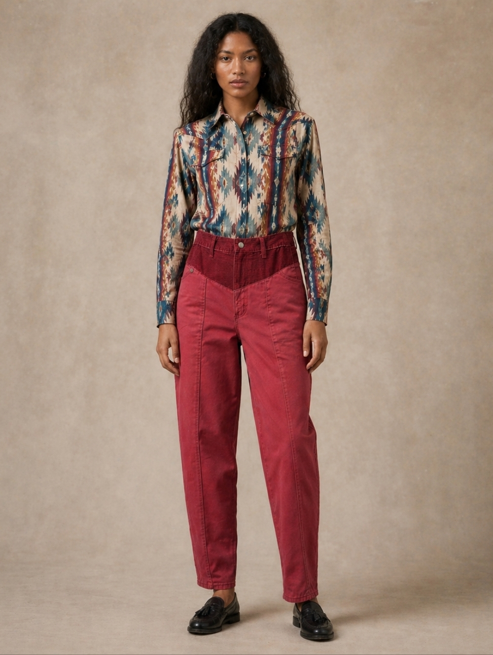 Landlubber Jeans Size 28x29‎ Red Western Rodeo Corduroy 70s High Waist Tapered